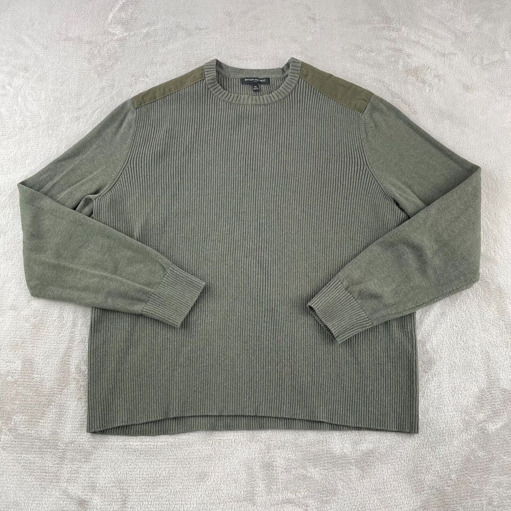 Banana Republic Utility Sweater Men XL Green Hunting Military Shoulder Patches
